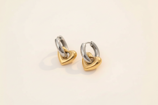 Two-toned Heart Hoops