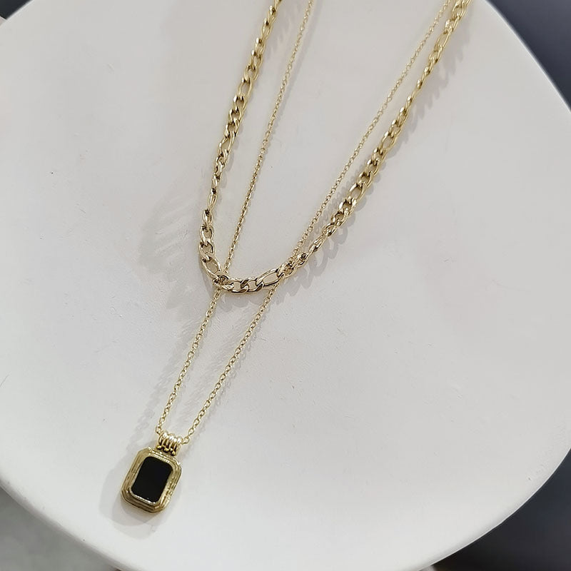 Black Pendant Double Chain Necklace