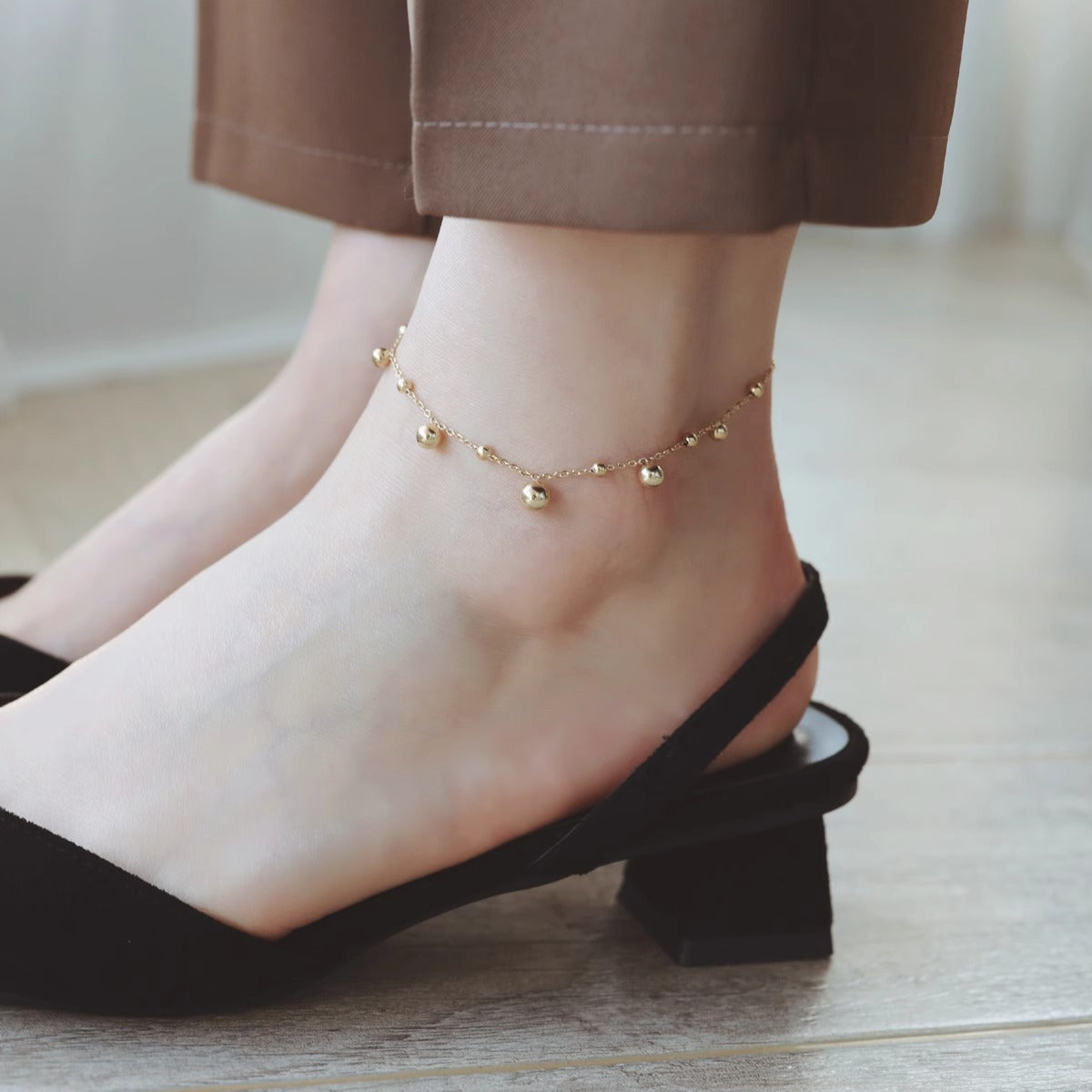 Multi Gold Bead Anklet