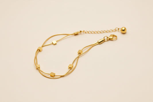 Gold Square Double Layer Snake Chain Anklet