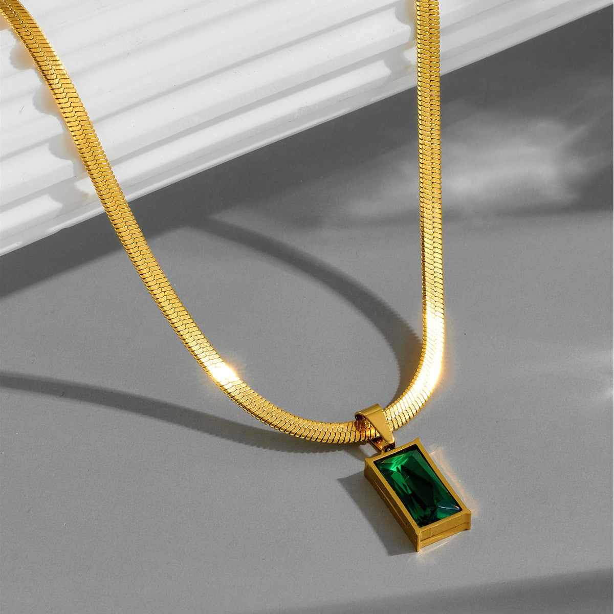 Green Gemstone on Snake Chain