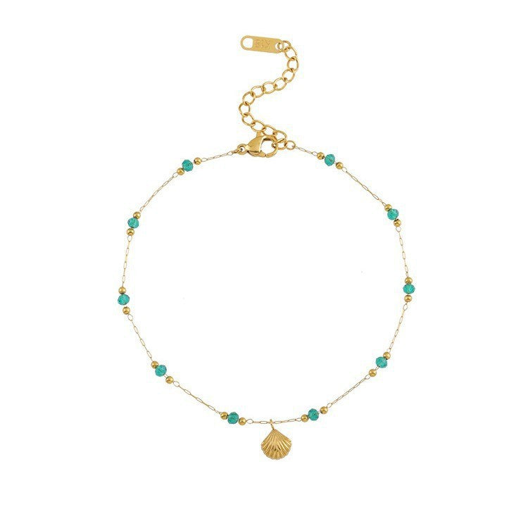 Shell and Aqua Bead Anklet