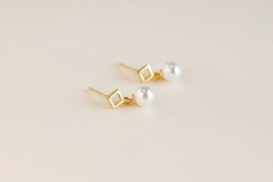 Diamond Dangle Pearl Stud