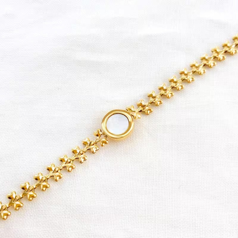 Wheat Chain with White Stone Bracelet