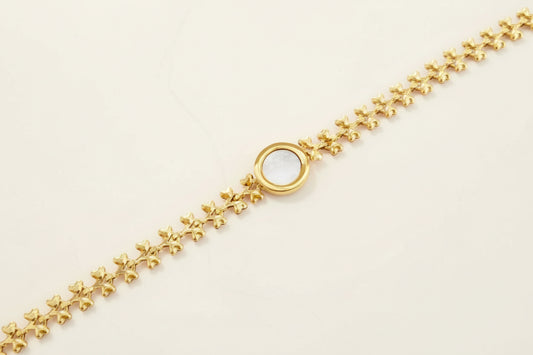 Wheat Chain with White Stone Bracelet