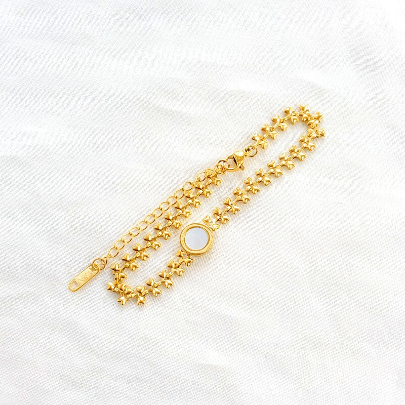 Wheat Chain with White Stone Bracelet