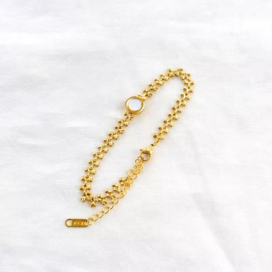 Wheat Chain with White Stone Bracelet