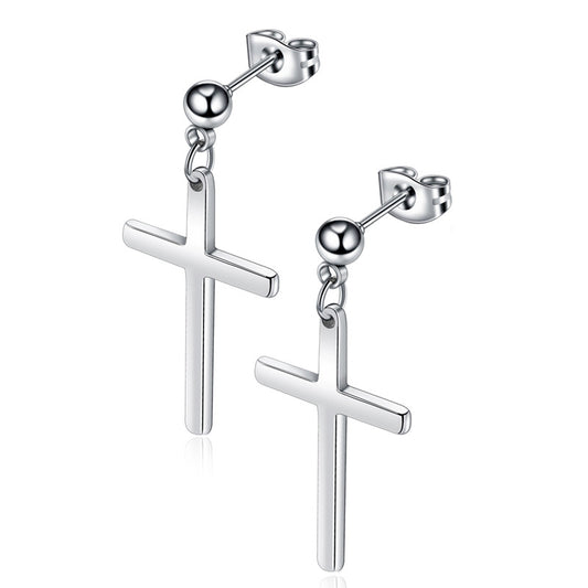 Dangle Cross Stud Stainless Steel Earrings